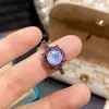 Nuevo Estilo Caliente de Transmisión en Vivo Anillo Cortado de Fuegos Artificiales Súper Brillantes Verdes para Mujer Incrustado con Diamante de Alto Carbono Anillo Chapado en Oro Negro Azul Tanzanita
