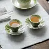 Posavasos de Cerámica Pintado a Mano con Diseños Pequeños de Mandarina Verde y Margarita, Set de Té Kung Fu de Estilo Chino para Uso Doméstico, Platillo Pequeño Resistente al Calor
