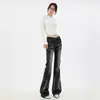 Jeans Bootcut de Cintura Baja con Bigotes de Gato Rasgados para Mujer en Otoño e Invierno Nuevo Retro Aspecto Adelgazante Aspecto Adelgazante Pantalones de Pierna Ancha Extendida de Longitud Completa