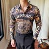 Camisa de manga larga con solapa para hombre, estilo retro urbano, con estampado digital, estilo transfronterizo, sin planchado, 3015