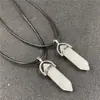 Collar de bala de cristal de ágata natural, collar colgante de cono hexagonal de cristal rosa, doble punta, suministro de Amazon para hombres y mujeres