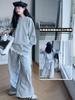 Conjunto de Moletom Casual Estilo Coreano para Meninas 2025 Outono Nova Moda Calça de Pernas Largas Conjunto de Três Peças para Crianças Mais Velhas