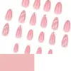 Manicura Francesa Blanca Clásica Uñas Portátiles Simples Cortas con Forma de Almendra Brillo Plateado Rayas Onduladas Uñas Postizas