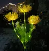 Luzes Decorativas de Jardim LED de Três Cabeças à Prova d'Água para Exterior Alimentadas por Energia Solar, Luzes de Gramado, Transfronteiriço