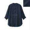 Camisa de Linho Puro Estilo Japonês Inspirada em Muji, Blusa de Manga Três Quartos, Camisa de Manga Longa Feminina, Blusa Solta, Saída de Praia com Proteção Solar