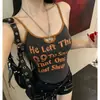 Camisola sexy de estilo americano para mujer, con cuello en U y estampado de letras para el verano 2026, top ajustado que se puede usar como prenda exterior