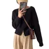 Chaqueta suéter corta gris para mujer, nuevo estilo otoño e invierno 2023, holgada, gruesa, cárdigan con cremallera, top de punto de manga larga