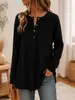 Top de manga larga liso con bolsillo tipo gofre y botones de Anno, desarrollo propio para moda femenina europea y americana 2026, tienda independiente de Amazon