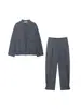 Comercio Exterior 2025 Otoño Nuevo Estilo Europeo y Americano Moda Femenina Casual Holgado Con Cordones Chaqueta + Pantalones Plisados Traje