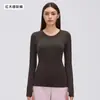 Nova Camiseta Esportiva Feminina de Manga Longa Respirável Slim Fit de Gola Redonda para Yoga Corrida Fitness D19083