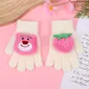 Guantes de Oso de Fresa para Niños Guantes Cálidos de Otoño e Invierno Espesados con Felpa Dibujos Animados Lindos Guantes de Dedos Completos Procesamiento y Personalización