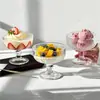 Copas de vidrio únicas estilo francés con relieve y base corta, vasos para batidos, copas de postre de alta gama, copas de yogur de lujo y copas de helado vintage