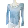 Top de Capa Base de Malla Tie-dye Irregular con Protección Solar para Mujer Primavera y Otoño Petite Ajustado Elegante Camiseta de Manga Larga Top Corto