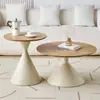 Mesa de centro cor creme em madeira maciça, estilo nórdico, para salas de estar de casa, combinação para apartamentos pequenos, moderna, simples, redonda, móvel