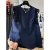Blusa sin mangas de algodón y lino de alta gama con ribete de encaje estilo coreano para mujer, chaleco de verano
