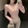 Ballet de Ensueño Exquisito Bordado Puntada de Encaje Suéter de Manga Larga para Mujer Otoño e Invierno Base Rosa Puro Dulce Top