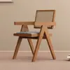 Silla de Comedor de Madera Maciza para el Hogar, Silla Chandigarh Estilo Mediados de Siglo, Silla con Reposabrazos Suaves Estilo Wabi-Sabi, Silla de Ratán para Ocio