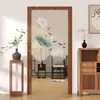 Cortina de Porta Estilo Chinês em Formato de Lótus com Acabamento de Luxo, Cortina Divisória para Quarto, Cortina de Pendurar para Uso Doméstico, Cortina de Tecido Divisória para Banheiro e Cozinha