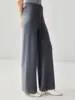 Pantalones de pierna ancha de cachemir 100% puro de talle alto y caída para mujer, pantalones de punto rectos hasta el suelo para otoño e invierno, pantalones casuales de color liso con cordón