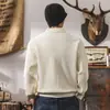 Suéter retro estilo americano con cuello de gaviota, colección otoño/invierno para hombre, corte holgado, moderno, sencillo suéter casual de punto con cuello polo para hombre, estilo otoño