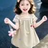 Conjunto de Vestido de Verano para Niñas 2026 Nuevo de Moda y Dulce Conjunto para Bebé Conjunto de Dos Piezas de Verano a Rayas con Mangas Cortas para Niños