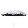 Nuevo Modelo Paraguas de Encaje de Goma Negra de 8 Varillas, Apertura Manual, 70% de Descuento, con Pequeño Diseño Floral, Protección Solar, Protección UV, Hebilla de Anillo Plegable, Paraguas de Doble Uso para Sol y Lluvia