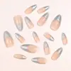 24 Piezas de Uñas Almendradas con Purpurina Plateada Francesa Mismo Estilo Uñas Portátiles Otoño e Invierno Nuevo Esmalte de Uñas Blanqueamiento
