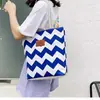 Bolsa de Lona para Mujer de Estilo Nuevo Transfronteriza, Simple, Gran Capacidad, Moderna, Casual, Bolso de Hombro Rayado, Bolso de Mano para Compras, Bolsa para Mamá
