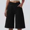 Pantalones de Mezclilla Negros Transfronterizos de Verano 2026, Pantalones Anchos Sueltos de Longitud Media, Pantalones de Cinco Puntos Lavados Elásticos, Shorts de Mezclilla de Tiro Alto para Mujer