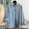 Foto real de camisa casual de algodón y lino de manga larga suelta estilo coreano para mujer talla grande para primavera y otoño