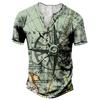 Verão Europeu e Americano Transfronteiriço Roupa Masculina Estampa Digital Padrão de Gancho Náutico Gola Henrique 7 Botões Manga Curta Casual Masculina