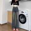 Jeans Azules Vintage de Pierna Ancha para Mujer Cintura Alta Ropa de Primavera Estrechos Primavera y Otoño Estilo Nostálgico de Hong Kong Pantalones Casuales