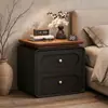Nueva Mesita de Noche de Estilo Crema con Doble Cajón para Dormitorio del Hogar, Mesa Superior Color Nogal, Gabinete de Almacenamiento Redondeado para Mesita de Noche