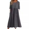 Comercio exterior transfronterizo nuevo cuello redondo manga 5 talla grande casual suelto largo color sólido algodón lino vestido