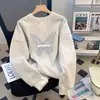 Moletom Cinza Cartoon Gola Redonda Feminino Outono 2026 Novo Solto Tamanho Grande Pequeno Top Feminino