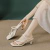 Pantuflas de Estilo Francés para Mujer para Exterior Moda 2025 Nuevo Verano Punta Cuadrada Tacón Fino Estilo Hada Tacón Alto Sandalias de Un Tacón