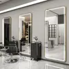 Espelho de Barbearia, Espelho de Chão, Espelho de Parede para Salão de Cabeleireiro, Espelho com Iluminação Traseira para Corte de Cabelo em Salão de Cabeleireiro, Simples para Permanente e Coloração Luz de Luxo