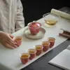 Moji Juego de Té Kung Fu Frijol Rojo Poco Profundo Traje Caja de Regalo Hogar Juego Completo de Té Juego de Tazas con Tapa de Grulla Bronceada