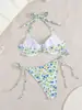 2025 Conjunto de Bikini Sexy de Dos Piezas con Tirantes para Aguas Termales, Tendencia Americana y Europea, Comercio Exterior Transfronterizo, Amazon, Estampado
