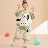Pijama infantil de uma peça para meninas, verão, algodão, manga curta, à prova de chutes, calça de dormir feminina, saia, mãe e filha, roupa de dois usos