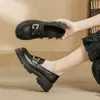 Mocassins de Solado Grosso para Mulheres 2026 Primavera e Outono Novo Estilo Sapatos Pequenos de Couro Populares Britânicos Versátil Preto Sapatos Slip-On de Solado Macio
