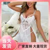 Nuevo Estilo Camisón Sexy de Tirantes Finos con Escote en V Profundo, Incrustaciones de Encaje y Abertura Alta Lencería Transparente Suministro Transfronterizo Lazada