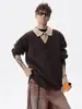 Directo de Fábrica Estilo Americano Jersey de Punto con Cuello de Camisa Falso Dos Piezas Hombres Invierno Marca de Moda Atmósfera Cálida Jersey para Pareja