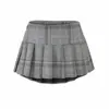 Saia Curta de Lã Xadrez Estilo College para Meninas Descoladas, Nova Saia Plissada de Cintura Média-Baixa Outono e Inverno, Saia Xadrez Anti-Exposição para Mulheres