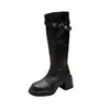 Botas de caballero de caña alta 2026 cremallera lateral tacón alto tacón grueso versátiles hasta la rodilla pierna recta nuevo estilo botas de motocicleta no demasiado reveladoras adelgazantes botas largas