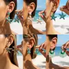Pendientes de Estilo Vacacional Nuevo Océano Transfronterizos Europeos y Americanos con Forma de Estrella de Mar, Perlas, Goteo de Aceite y Tachuelas de Diamantes Pendientes Bohemios Exquisitos