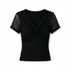 Yidi Exportado para Singapura Camiseta de Malha Manga Curta Slim-Fit Gola V Verão Ins Novo Estilo Coreano Elegante Roupas Femininas