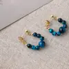 Aretes de Piedra Ojo de Tigre Azul Natural Estilo Nicho Simple Hechos a Mano Estilo Chino Vintage Lujo Ligero Joyería para Orejas de Gama Alta