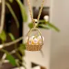 Cesta de Dinero Nicho Entrada Lujo Zircón Collar Cesta Trenzada Estéreo Perla Incrustada Diamante Elegante Exquisito Cadena para Clavícula Cadena Corta