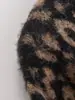 Exportación Transfronteriza Otoño e Invierno 2025 Nuevo Cárdigan de Punto Retro Marrón con Estampado de Leopardo Suave y Sedoso Cuello Redondo Chaqueta Suéter Versátil